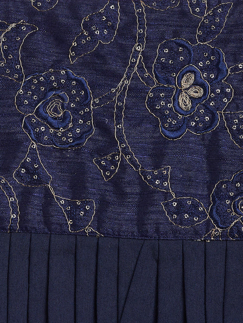 Vastramay SISHU Girl's Navy Blue Draped Skirt With Crop Top